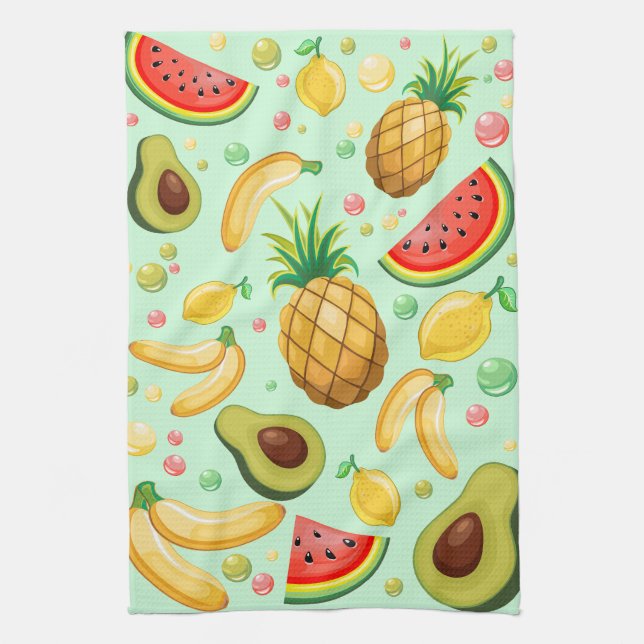 Fresh Summer Fruits Pattern Tea Towel (Vertical)