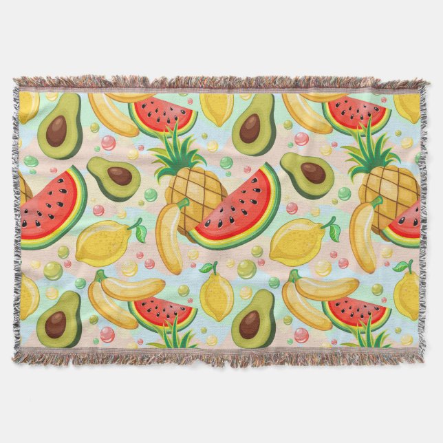 Fresh Summer Fruits Pattern Throw Blanket (Front)
