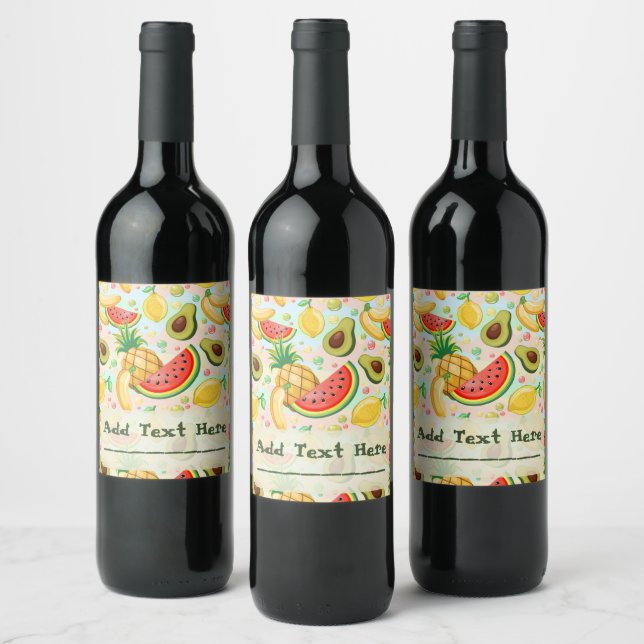 Fresh Summer Fruits Pattern Wine Label (Bottles)