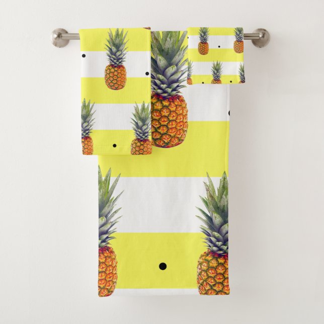 Fresh summer pineapple pattern polka dots & stripe bath towel set (Insitu)