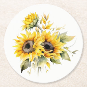 Fresh Sunflowers: Personalized Wedding Coasters