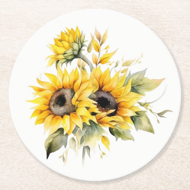 Fresh Sunflowers: Personalized Wedding Coasters (Front)