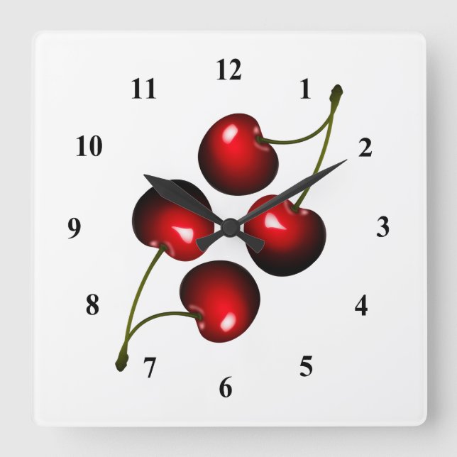 Fresh Sweet Cherries Square Wall Clock (Front)