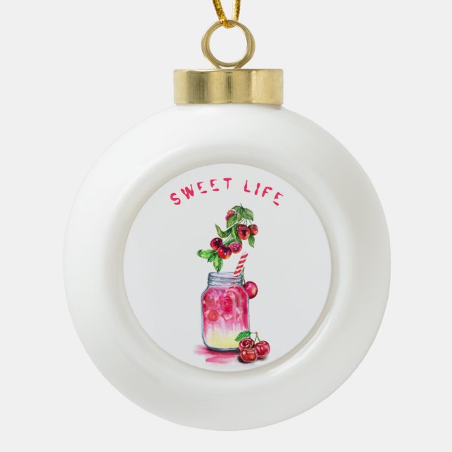 Fresh Sweet Cherry Juice Cool Drink -  Party Ceramic Ball Christmas Ornament (Front)
