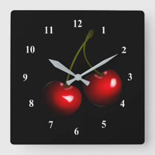 Fresh Sweet Cherry Square Wall Clock