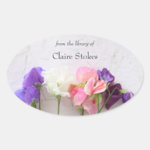 Fresh sweet peas bookplate oval sticker