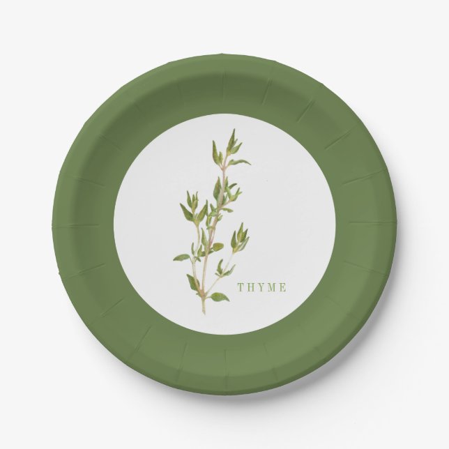 FRESH THYME 7" Round Paper Plates - Green (Front)