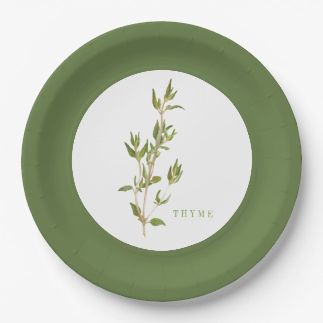 FRESH THYME 9" Round Paper Plates - Green (Front)