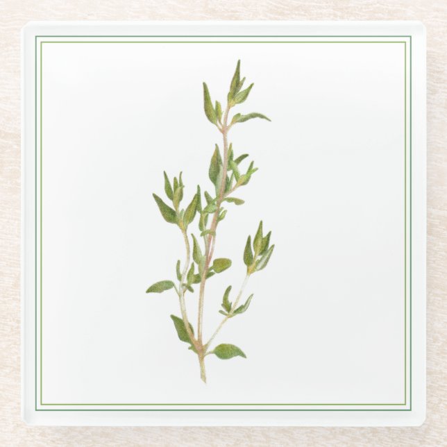 FRESH THYME Glass Beverage Coaster (-text) (Front)