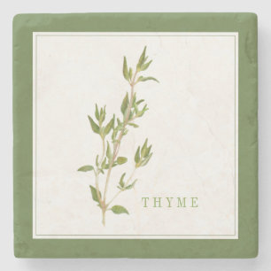 FRESH THYME Marble Stone Coaster (+text) Green
