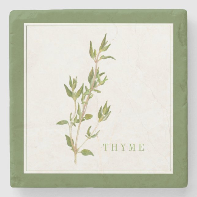 FRESH THYME Marble Stone Coaster (+text) Green (Front)