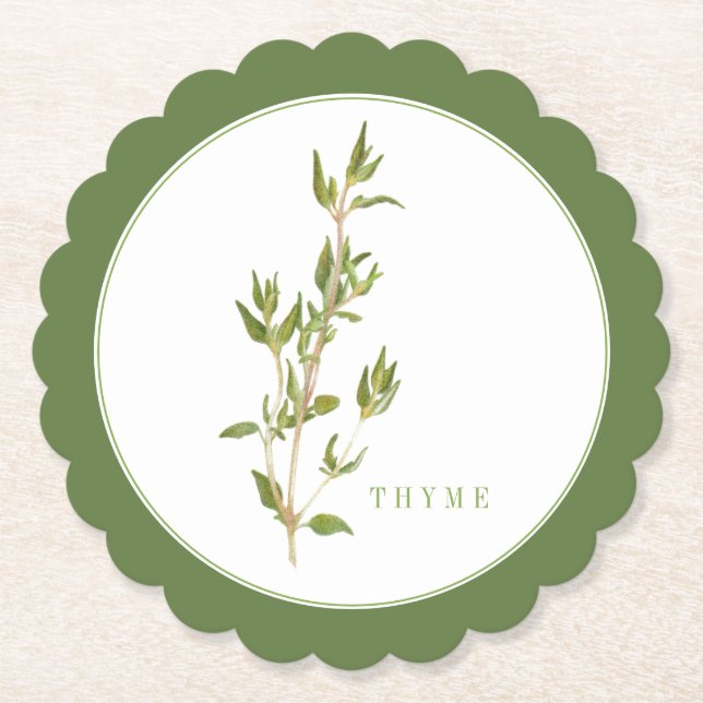 FRESH THYME Scalloped Round Coasters (+text) Green (Front)