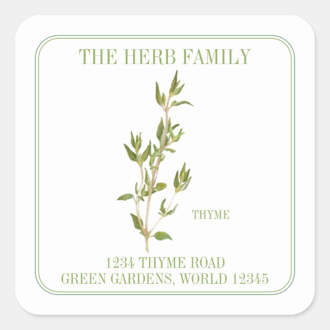 FRESH THYME Small Square Address Envelope Seals (Front)