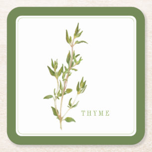 FRESH THYME Square Paper Coasters (+text) Green