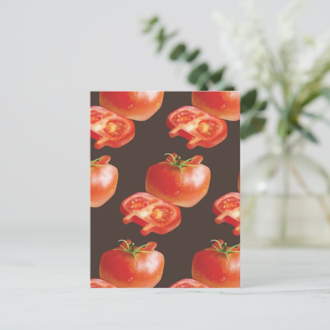 Fresh Tomato Pattern: Juicy Red Kitchen Art Announcement Postcard (Standing Front)