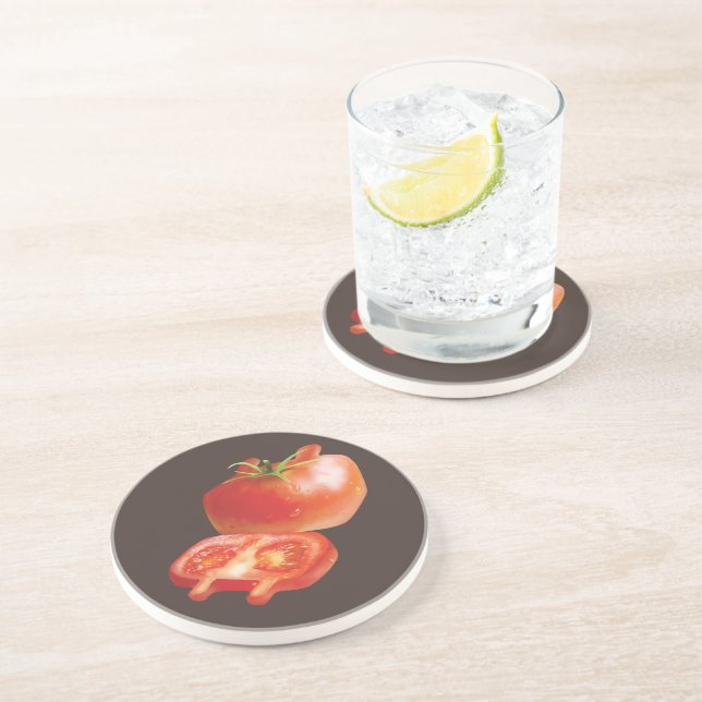 Fresh Tomato Pattern: Juicy Red Kitchen Art Coaster (Side)