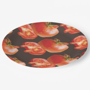 Fresh Tomato Pattern: Juicy Red Kitchen Art Paper Plate