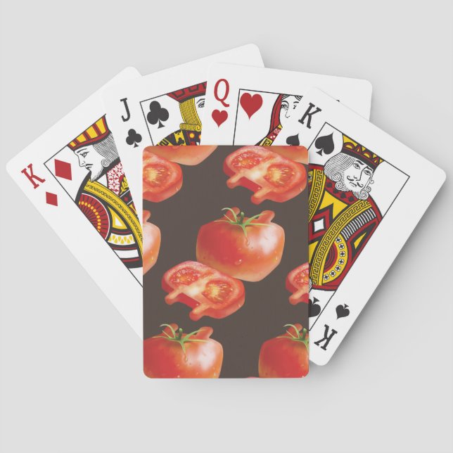 Fresh Tomato Pattern: Juicy Red Kitchen Art Playing Cards (Back)