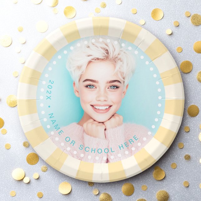 Fresh trendy sunburst student graduation photo paper plate (Fresh trendy sunburst student graduation photo paper plates)