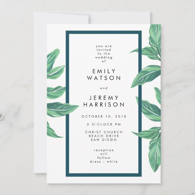 Fresh Tropical Island Beach Wedding Invitation (Front)