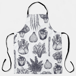 Fresh vegetables seamless pattern. Broccoli, carro Apron