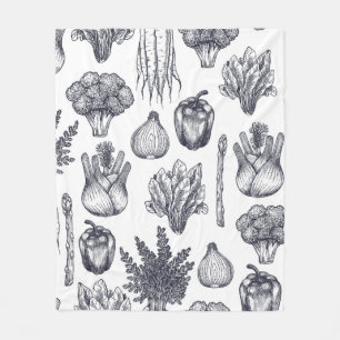 Fresh vegetables seamless pattern. Broccoli, carro Fleece Blanket
