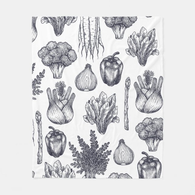 Fresh vegetables seamless pattern. Broccoli, carro Fleece Blanket (Front)