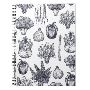 Fresh vegetables seamless pattern. Broccoli, carro Notebook