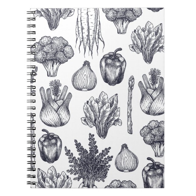 Fresh vegetables seamless pattern. Broccoli, carro Notebook (Front)