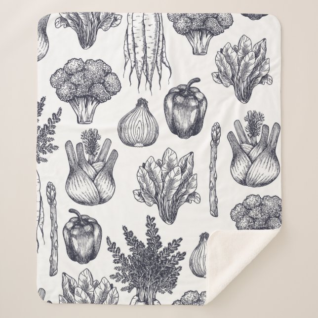 Fresh vegetables seamless pattern. Broccoli, carro Sherpa Blanket (Front)