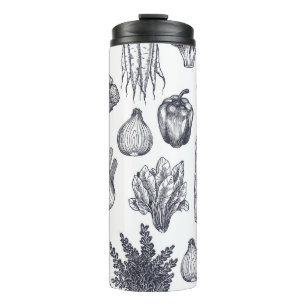 Fresh vegetables seamless pattern. Broccoli, carro Thermal Tumbler