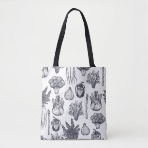 Fresh vegetables seamless pattern. Broccoli, carro Tote Bag