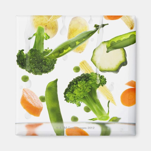 Fresh vegetables with water falling into a bowl magnet (Front)