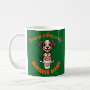 Fresh Vibes & Coffee Playful Puppy Digital Artwor Mug