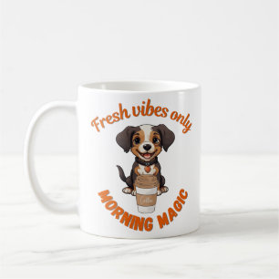 Fresh Vibes & Coffee Playful Puppy Digital Artwor Mug