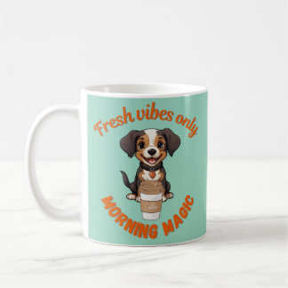 Fresh Vibes & Coffee Playful Puppy Digital Artwor Mug