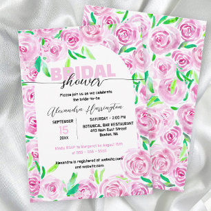 Fresh Vibrant Pink Watercolor Roses Bridal Shower Invitation
