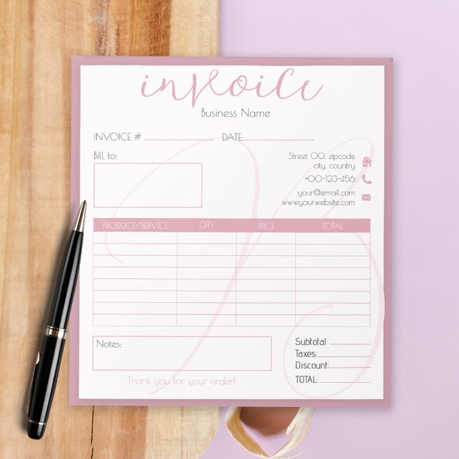 Fresh vintage pink simple small business invoice notepad (Creator Uploaded)