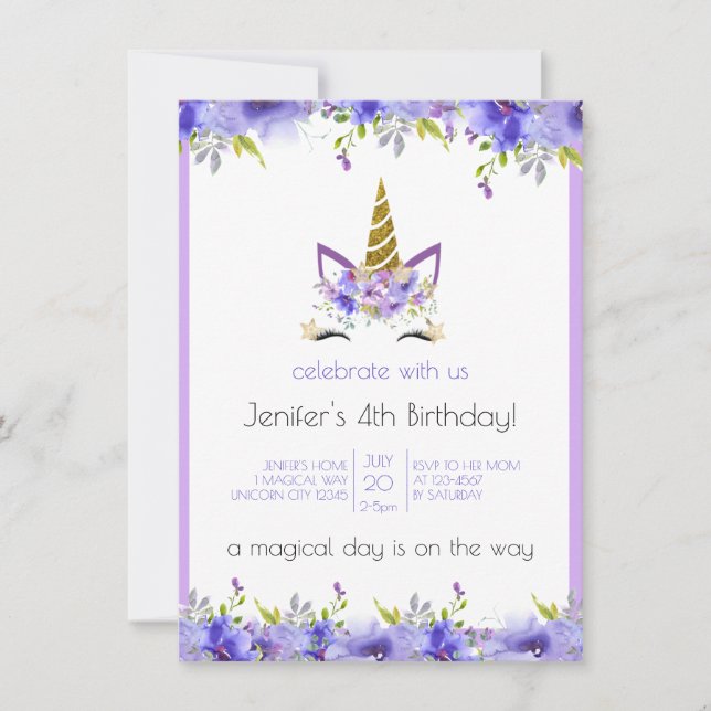Fresh Violet Unicorn Birthday Decorations (Front)