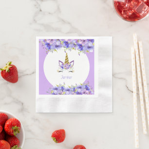 Fresh Violet Unicorn Birthday Decorations Napkin