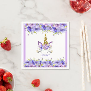 Fresh Violet Unicorn Birthday Decorations Napkin