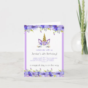 Fresh Violet   Unicorn Birthday Party Decor Invitation