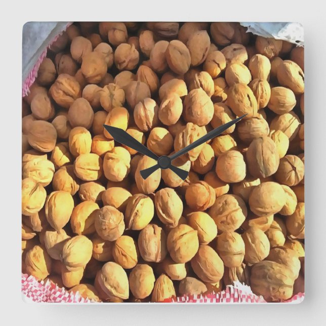 Fresh Walnuts Hyperrealistic Painting Square Wall Clock (Front)