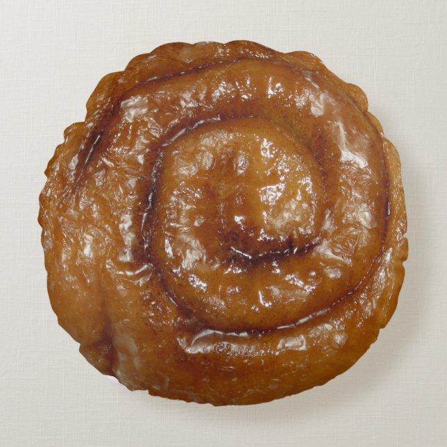 Fresh warm glazed cinnamon roll round pillow (Front)
