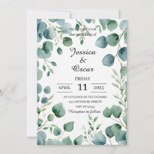 Fresh Watercolor Eucalyptus Design Wedding Invitation