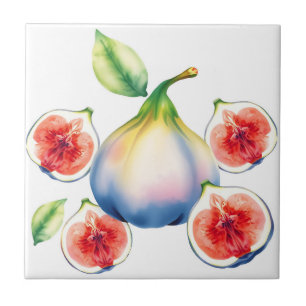 Fresh Watercolor Fig with Soft White Ceramic Tile