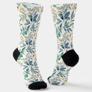 Fresh Watercolor Green and Yellow Leaf Pattern Socks