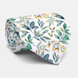 Fresh Watercolor Green and Yellow Leaf Pattern Tie