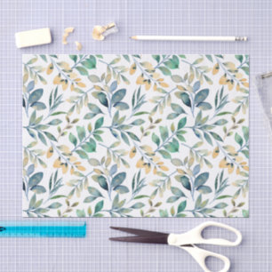 Fresh Watercolor Green and Yellow Leaf Pattern Tissue Paper