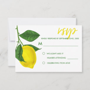 Fresh Watercolor Yellow Lemons & Green Leaves RSVP Card